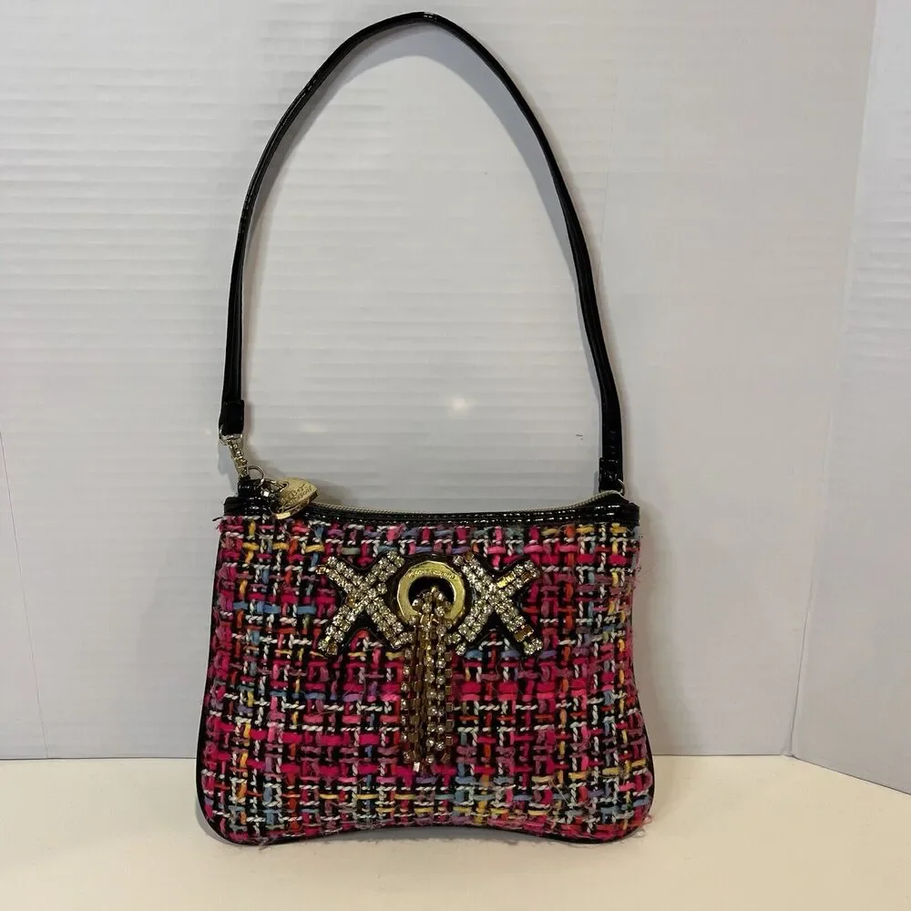 Betsey Johnson Tweed Rhinestone Wristlet